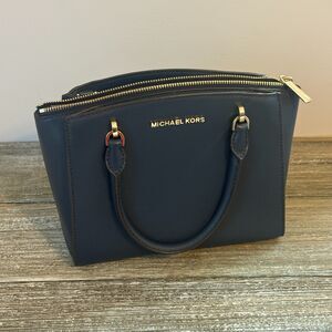 Michael Kors Ellis Zip Satchel Handbag and Wallet Womens Navy Blue Authentic